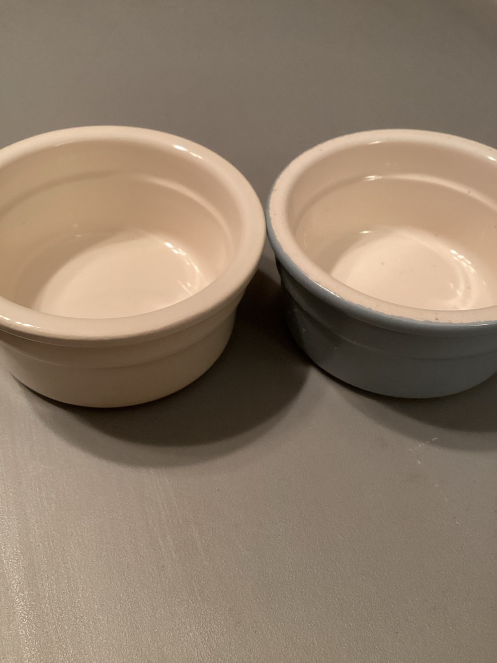 Cermer France French Blue Cream Ceramic Ramekins Set of 2 Bowls
